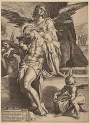 Het lichaam van Christus, ondersteund door engelen