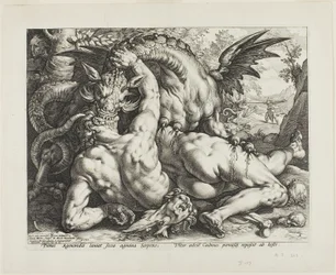 De draak die de metgezellen van Cadmus verslindt