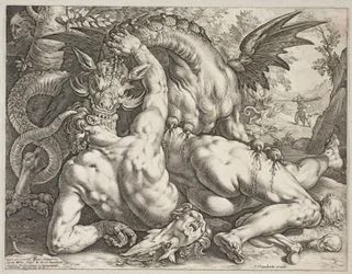 De draak die de metgezellen van Cadmus verslindt