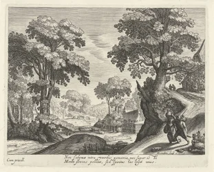 Landschap met een boerenpaar op een landweg