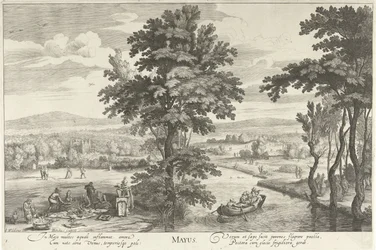 Mei, met een gezelschap in een landschap
