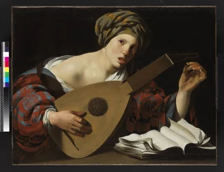 Jonge vrouw die een luit stemt, ca. 1626-27