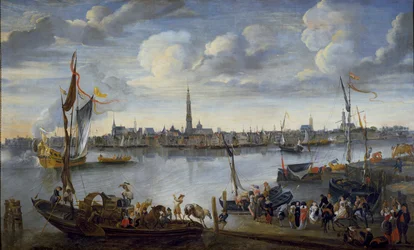 Uitzicht op de wegen van Antwerpen vanaf de westelijke oever