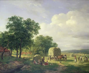 Bosrijk landschap met hooimakers, 1822