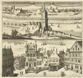 Gezicht op de Kroonenburg en het Oude stadhuis van Antwerpen