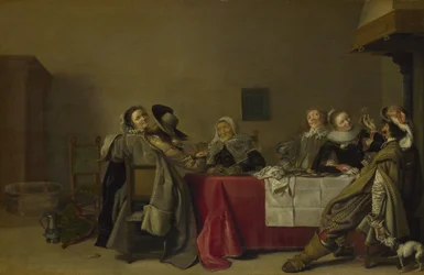 Een vrolijk gezelschap aan tafel, 1630