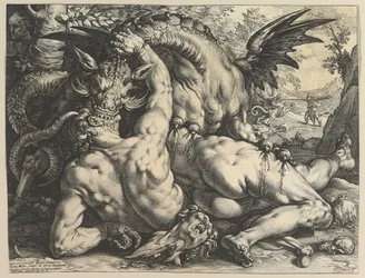 De draak die de metgezellen van Cadmus verslindt