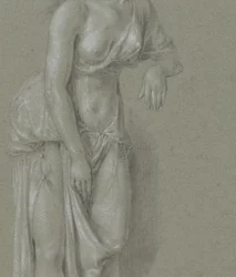 Figuurstudie van een vrouw in een klassiek gewaad, driekwart naar rechts staand