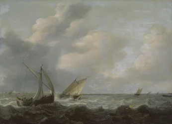 Vissersboten in een woelige zee