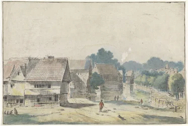 Gezicht in een dorp met huizen met vakwerk