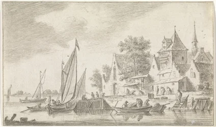 Gezicht op een dorp aan een rivier