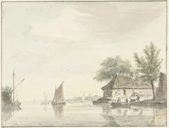Rivierlandschap met zeilende boten