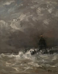 Vuurtoren in brekende golven