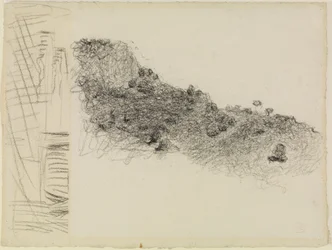 Naar rechts aflopende heuvelrug in Zuid-Frankrijk, links daarnaast een fragment van een andere tekening
