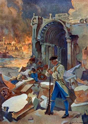 Indiase Campagne (1778-1783): uitzicht op de Slag bij Trinquemalay in augustus 1782 in Ceylon, tegenover het Franse leger van Suffren tegen de Britten van Admiraal Hugues
