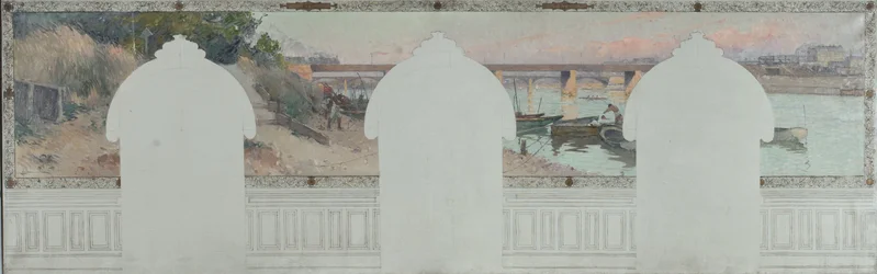 Schets voor het stadhuis van Asnières: Zomer. De Seine bij Asnières, circa 1900