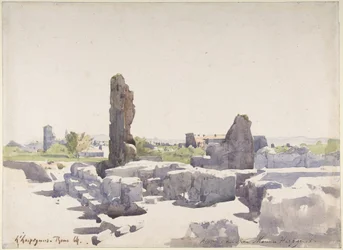 Gezicht op het Colosseum vanaf de basiliek van Domitianus en het Flavisch Paleis, Rome