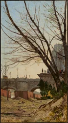 Gezicht op de Pont Neuf en de westelijke punt van het Île de la Cité vanaf de oevers van de Seine