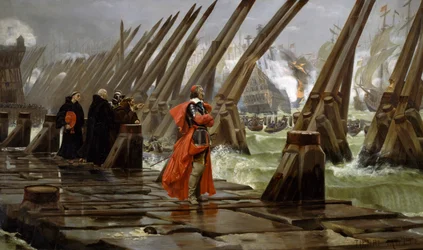Richelieu (1585-1642) op de zeewering bij La Rochelle