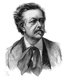 Portret van Emile Gigault de La Bedolliere (1812-1883) Franse schrijver, journalist en vertaler - gravure naar de tekening van Henri Meyer