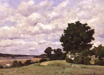 Landschap met rivier vanuit de tuin bij Chateau de Beauvoir