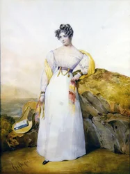 Portret van een dame in een landschap