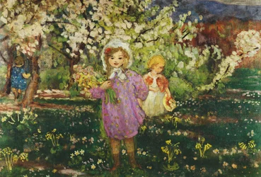 Kinderen in een bloeiende boomgaard, 1914