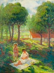 Moeder en Kind in een Landschap