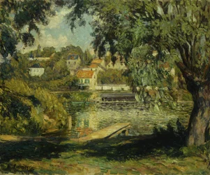 Dorp aan de oever van de rivier, c.1900
