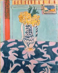 Koeienlippen op blauw en roze doek
