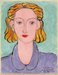 Jonge vrouw in een blauwe blouse (portret van L.N. Delektorskaya)