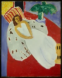 jeune fille en blanc fond rouge 1946 (olieverf op doek)
