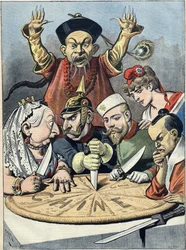 China - de taart van koningen en ... van keizers. Karikatuur, 1898