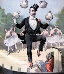 Georges Clemenceau jongleert met zakken Engels geld, 1893