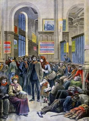 Italiaanse immigranten zoeken onderdak bij het Gare Saint Lazare