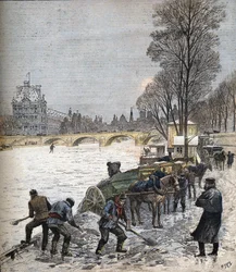 Parijs onder de sneeuw in 1895 Kleine krant van 1895 (gravure)