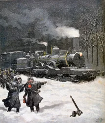 Trein geblokkeerd door sneeuw, Frankrijk, 1892