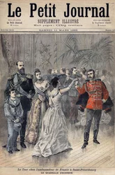 Tsaar Alexander III bij de ambassadeur van Frankrijk De Graaf van Montebello in St. Petersburg in 1893. Eer rooster. Omslag van Le Petit Journal 1893 (gravure)