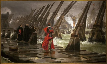 Richelieu op de dijk van La Rochelle, schilderij van Henri Motte (1846-1922)
