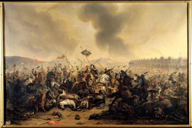 Slag door Sultan Kilij-Arslan tegen de Kruisvaarders die de stad Nicea belegeren in 1097