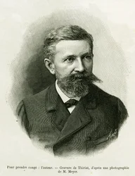 Portret van de auteur: Charles Grad (1842-1890), Duitse politicus, schrijver en natuuronderzoeker. Gravure door Thiriat, ter illustratie van het verhaal Door de Elzas en Lotharingen, in 1887, door Charles Grad, Duitse afgevaardigde, in de tour du monde 188