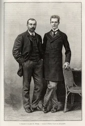 Portretten van ontdekkingsreizigers Gabriel Bonvalot (1853-1933), auteur van het verhaal en Prins Henri d