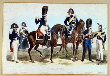 Gendarmes onder het Tweede Keizerrijk. Lithografie van Villain