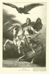 Julius Caesar te paard met een keizerlijke adelaar boven hem