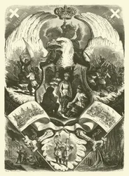 Soldaten en uniformen van het Poolse leger tijdens de opstand van 1863-1864 tegen de Russische overheersing (gravure)