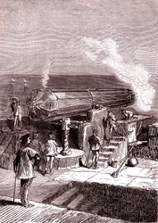 Het gigantische kanon op het eiland Malta, kunstwerk, "Van de aarde naar de maan" door Jules Verne