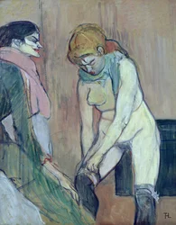 Vrouw die haar Kous Aantrekt, of Vrouw des Huizes