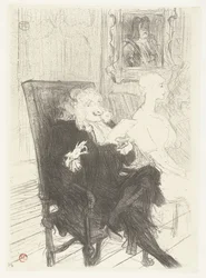 Acteurs Jules Charles Truffier en Marguerite Moreno in toneelstuk Les femmes savantes