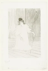 Portret van zangeres Cecy Loftus op podium in theater