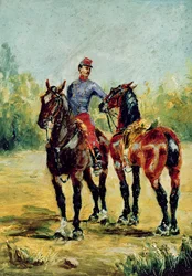 Twee paarden en een stalknecht